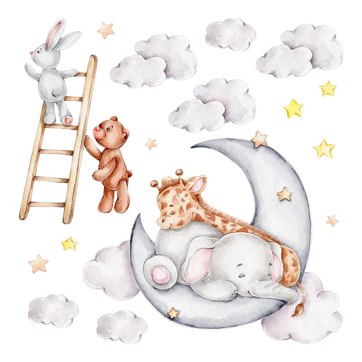 WANDAUFKLEBER 80x109cm - Mond, Wolken, Sterne - Multicolor, Kunststoff (80/109/0.1cm) - Wallfluent