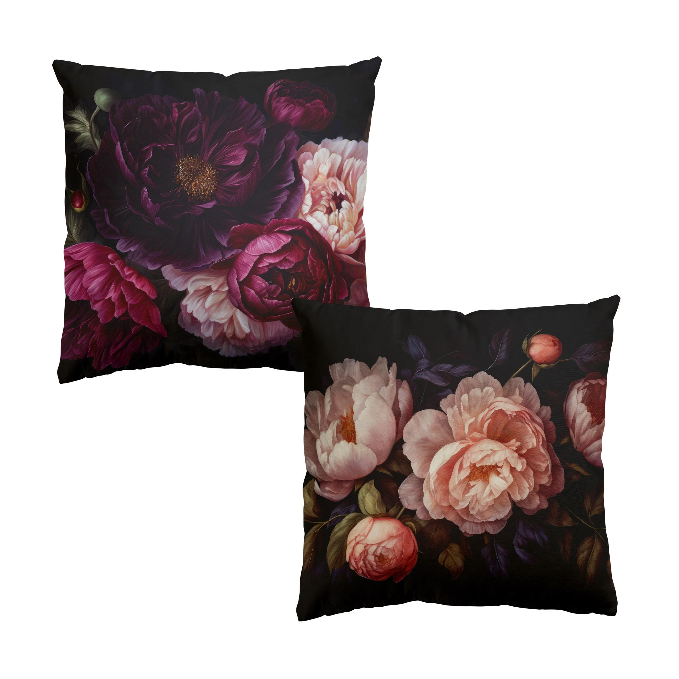 DEKOKISSEN 2er-Set Dunkle Blüten Duo 50/50 cm - Schwarz, Textil (50/50cm) - Bilderwelten