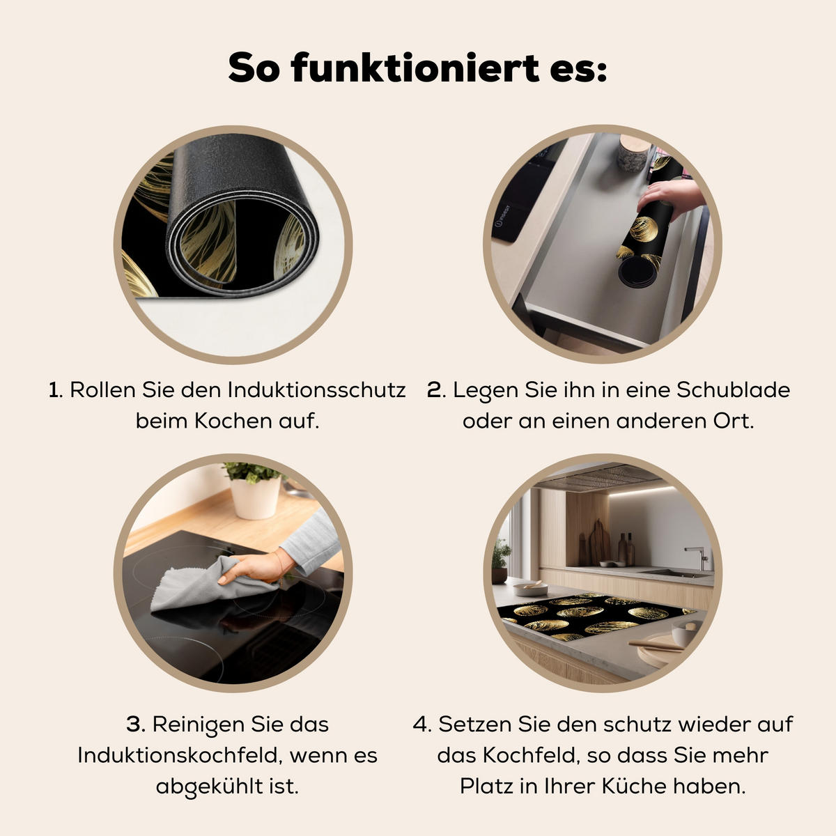 HERDABDECKPLATTE Eier - Gold - Muster Induktionsmatte 78x78 cm - Schwarz, Kunststoff (78/78/0.2cm) - MuchoWow