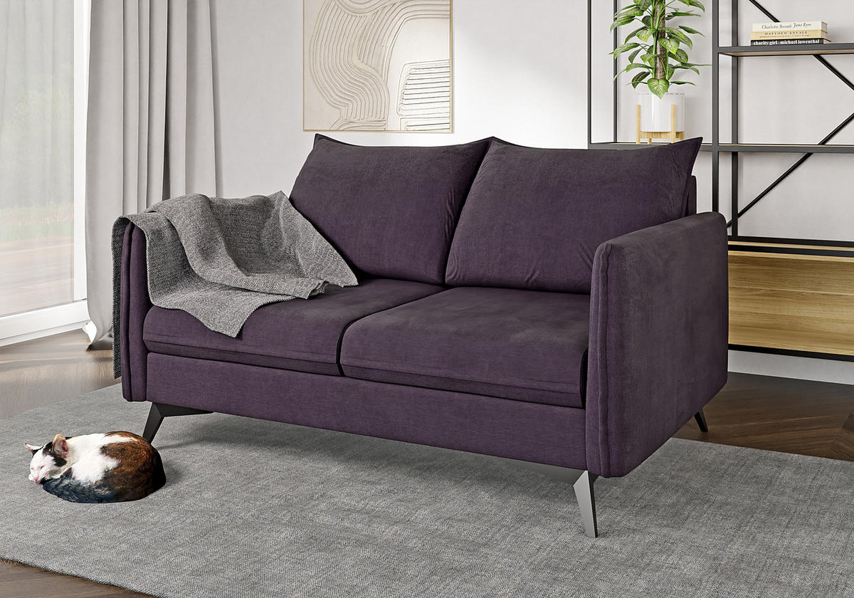 SITZGARNITUR 3+2+1 Pulse Lila Luxusmikrofaser - Lila/Schwarz, Holz/Textil (199/86/91cm) - S-Style Möbel
