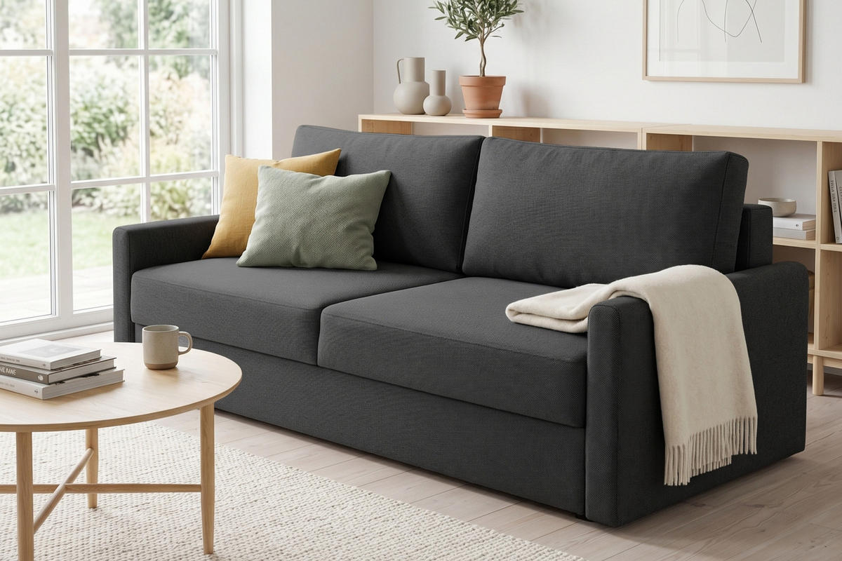 2-SITZER SOFA BIANCO 215 cm breit in Stoff Anthrazit - Anthrazit, Holzwerkstoff/Textil (215/90/92cm) - Deine Möbel 24