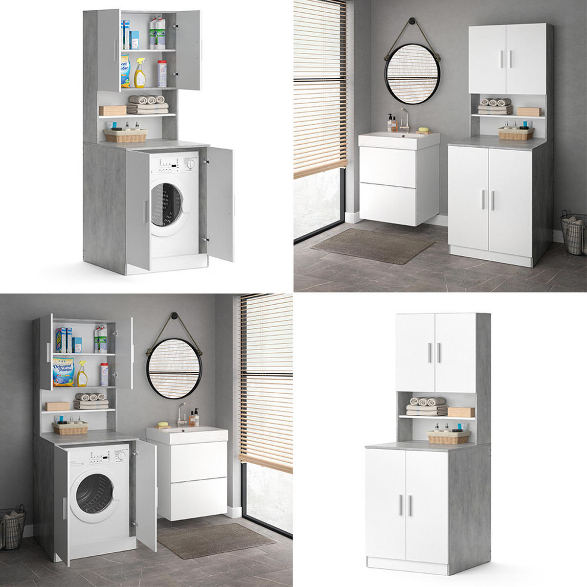 WASCHMASCHINENSCHRANK Liana Beton 70.5 x 190.5 cm - Weiß/Grau, Holzwerkstoff (70.5/190.5/70cm) - Vicco