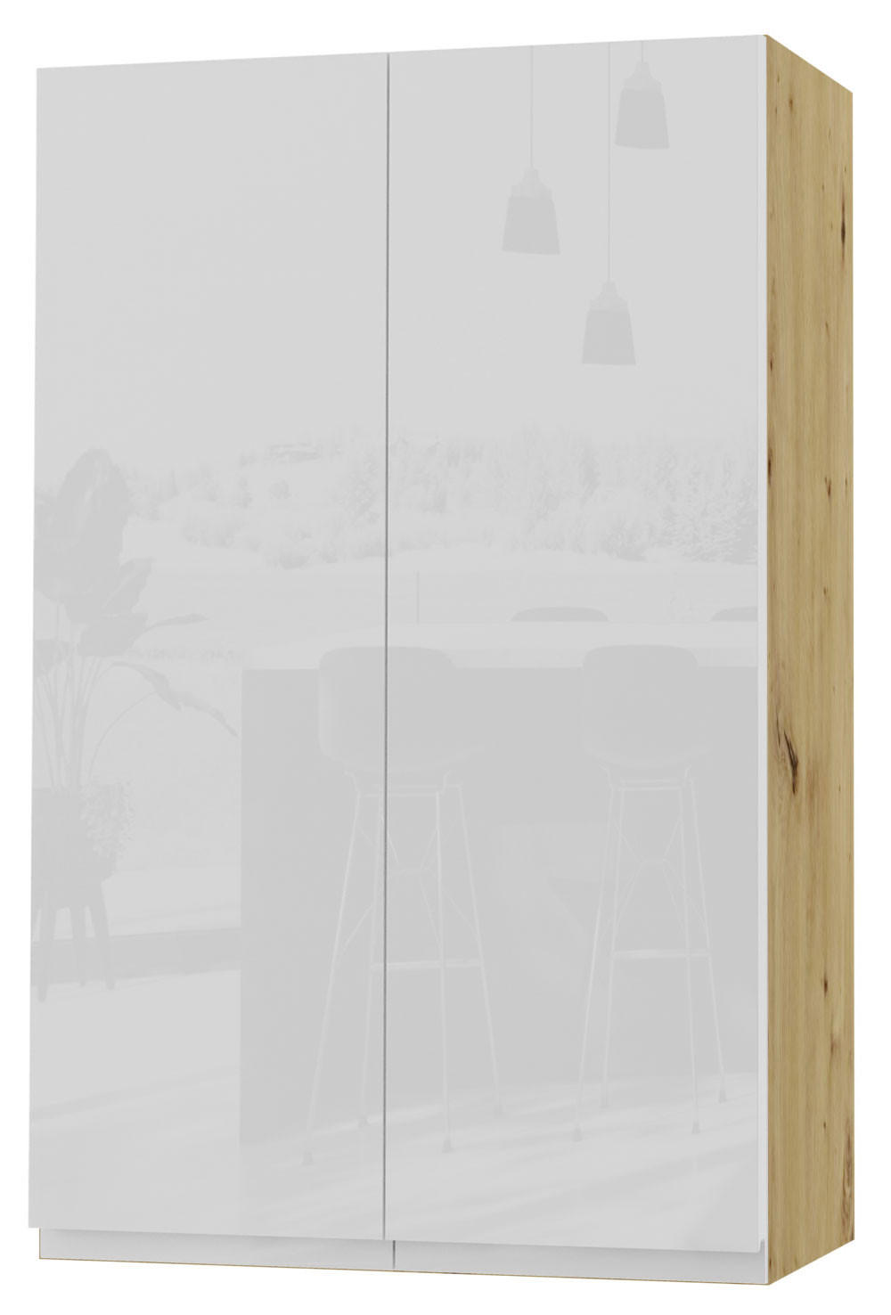 Feldmann-Wohnen Hängeschrank Weiß Hochglanz, Eiche Artisan 60x96x32.5 cm