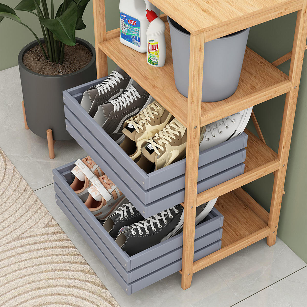BÜCHERREGAL Novaro Bambus 48.3 x 87.9 cm mit 4 offenen Fächern - Grün, Holzwerkstoff (48.3/87.9/35.5cm) - Vicco