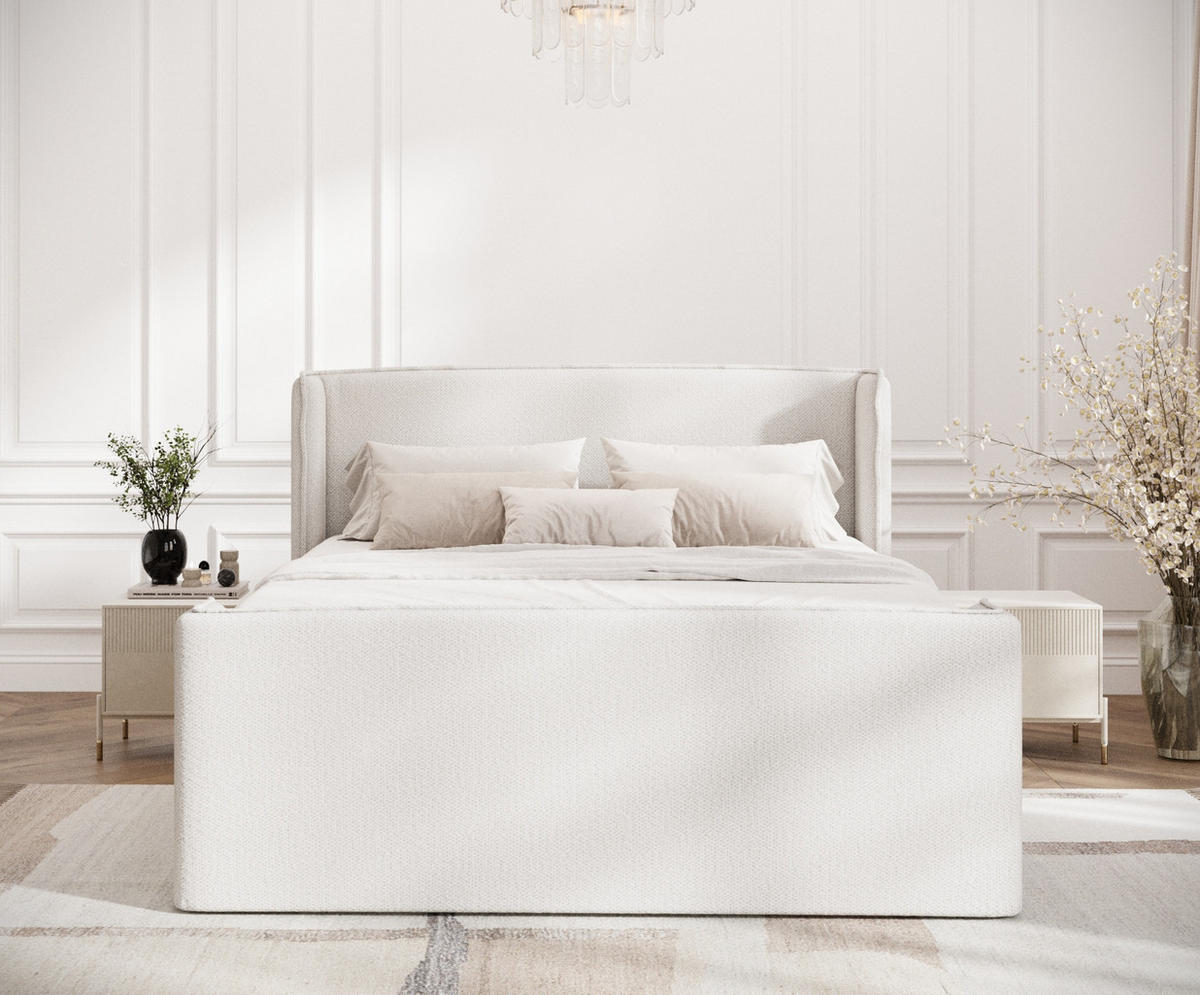 BOXSPRINGBETT Freeland Beige 180/200 cm mit Matratze und Topper - Beige/Schwarz, Holz/Holzwerkstoff (180/200cm) - Maison de Reve