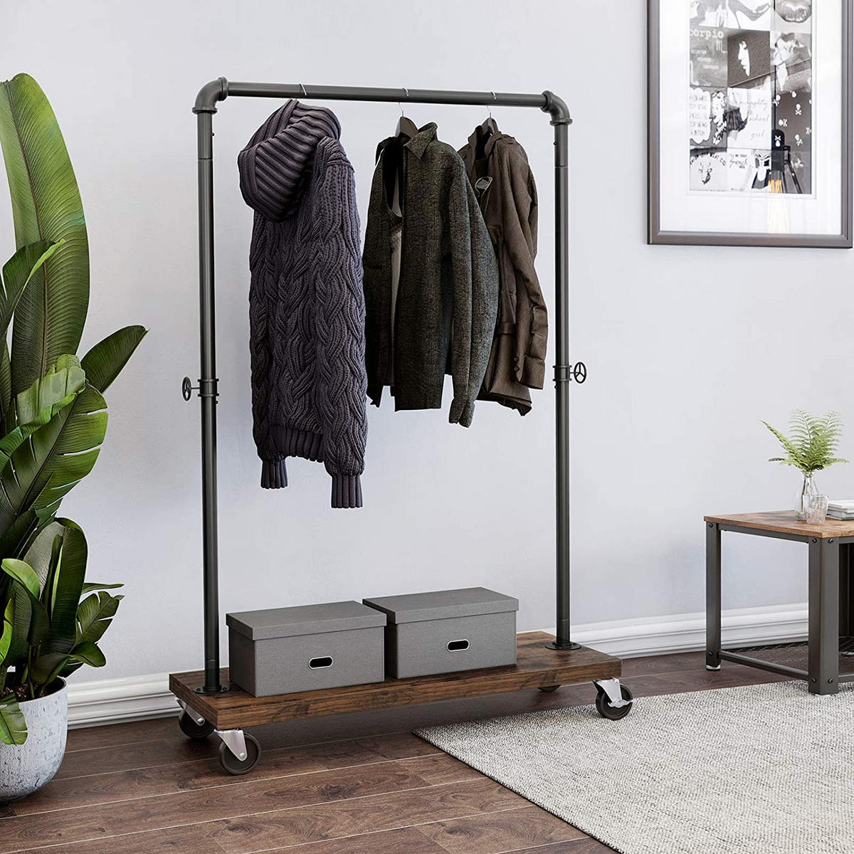 GARDEROBENSTÄNDER Rustikal Braun 103,5x40 cm HSR65BX Mit Rollen - Schwarz, Metall (103.5/162/40cm) - Edanti