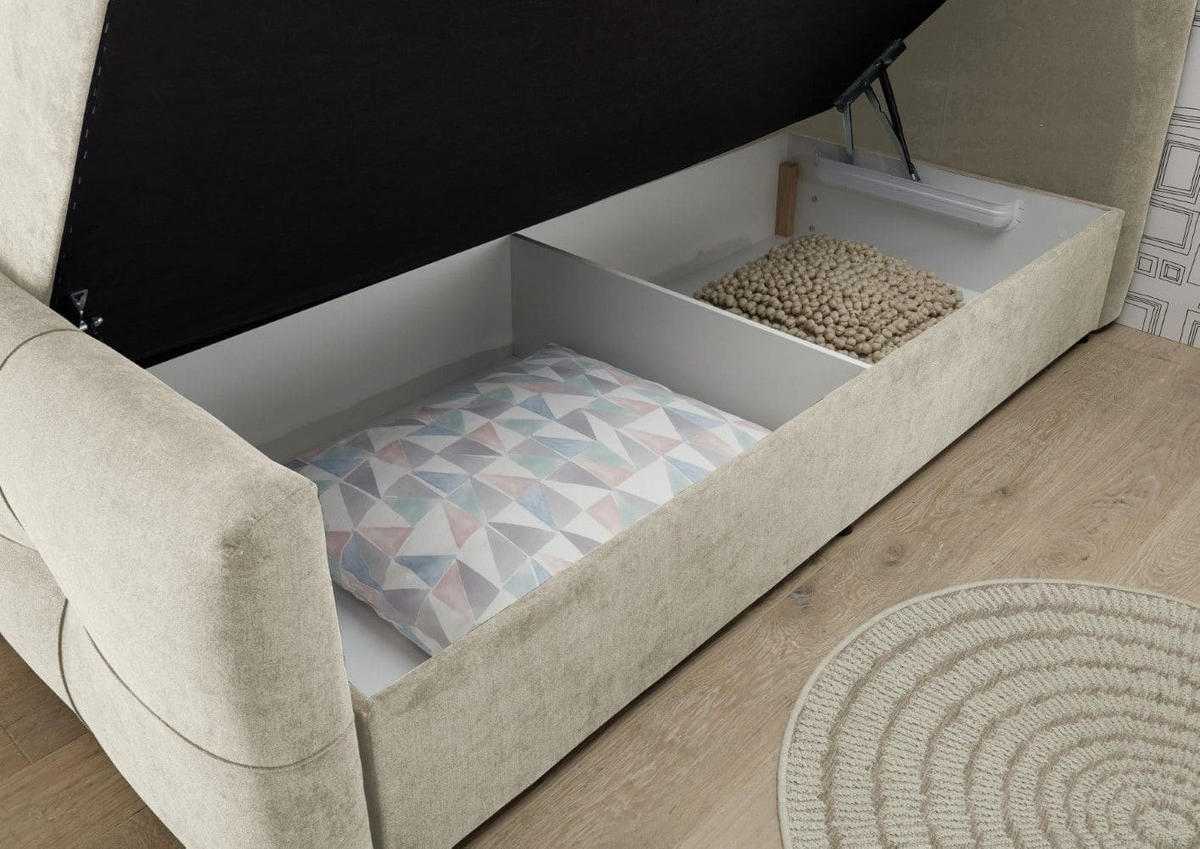 BOXBETT mit 9‑Zonen-Tonnentaschenfederkern-Matratze, HR-30-Topper, Bettkasten - Sandfarben/Beige, Holz/Kunststoff (160/200cm) - ed exciting design