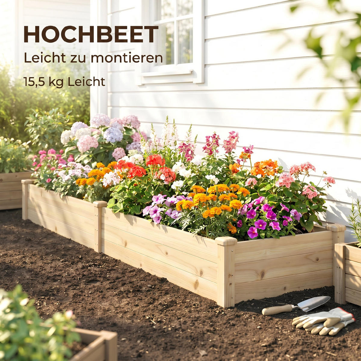 HOCHBEET DE-05385 2 Pflanzbereiche, Massivholz Natur - Naturfarben, Holz (244/27/61.5cm) - ComfortXL