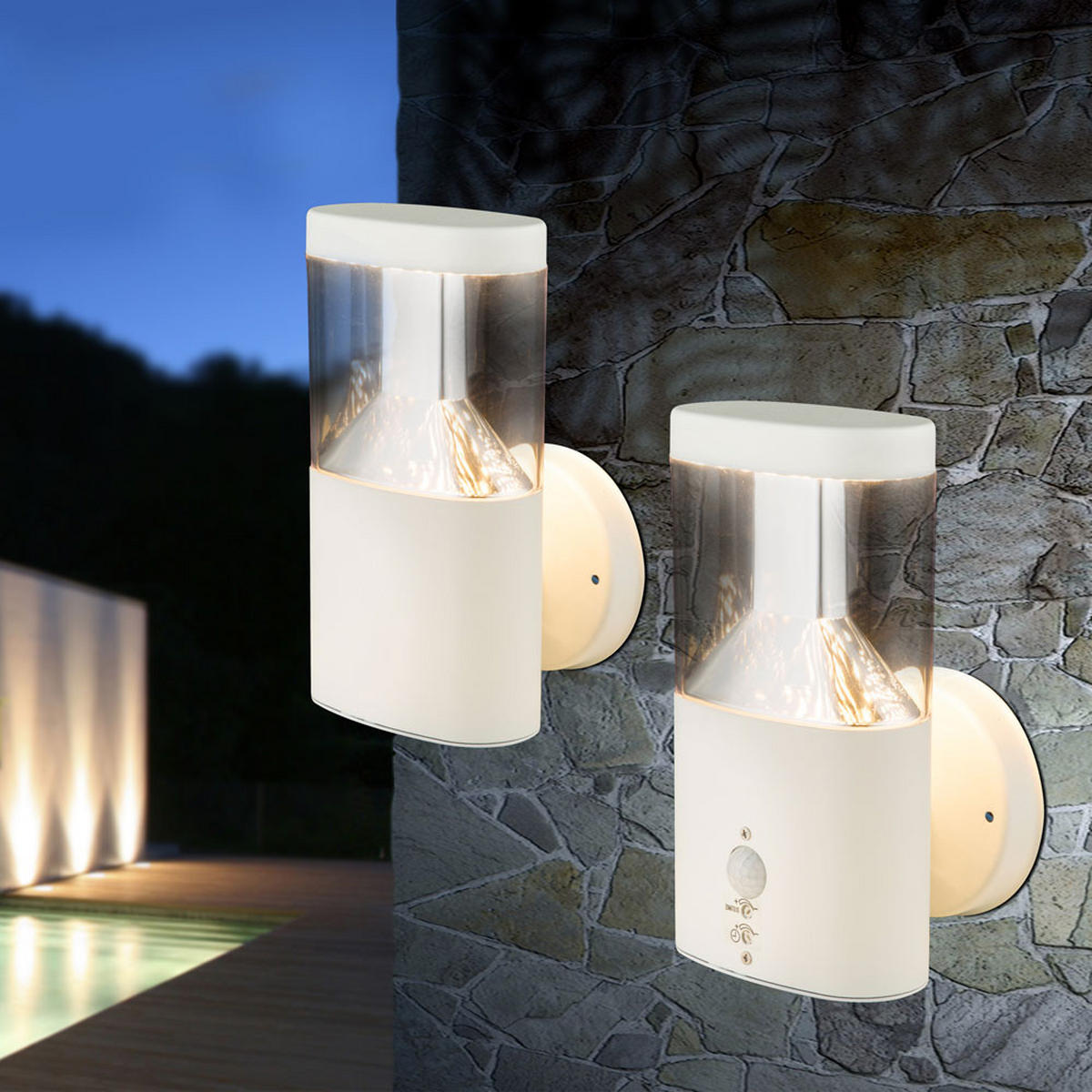 LED AUSSEN-WANDLEUCHTE Edelstahl Weiß 2er Set - Weiß, Metall (6.6/23/12.6cm) - Globo Lighting