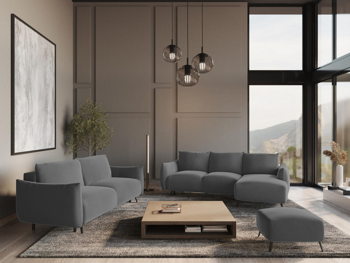 ECKSOFA mit Schlaffunktion Samt Stoff Grau - Schwarz/Grau, Textil/Metall (242/162cm) - Makamii