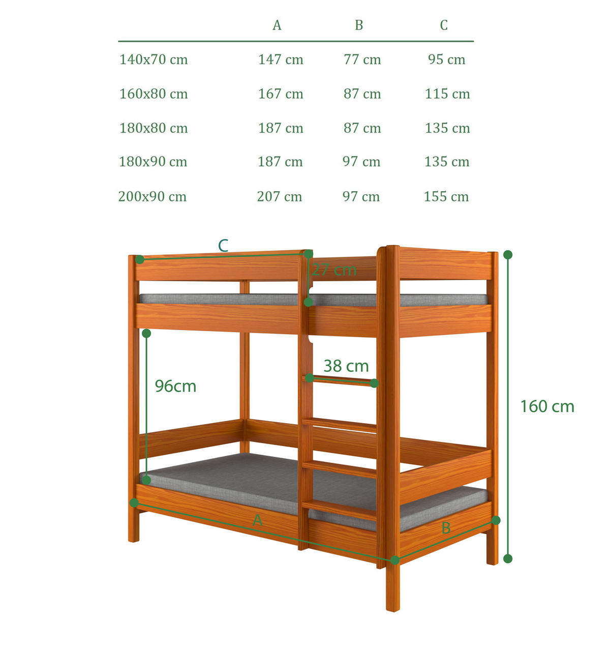 ETAGENBETT Diego 160x80 teak mit Schubladen und Matratzen - Braun, Holzwerkstoff (80/160cm)