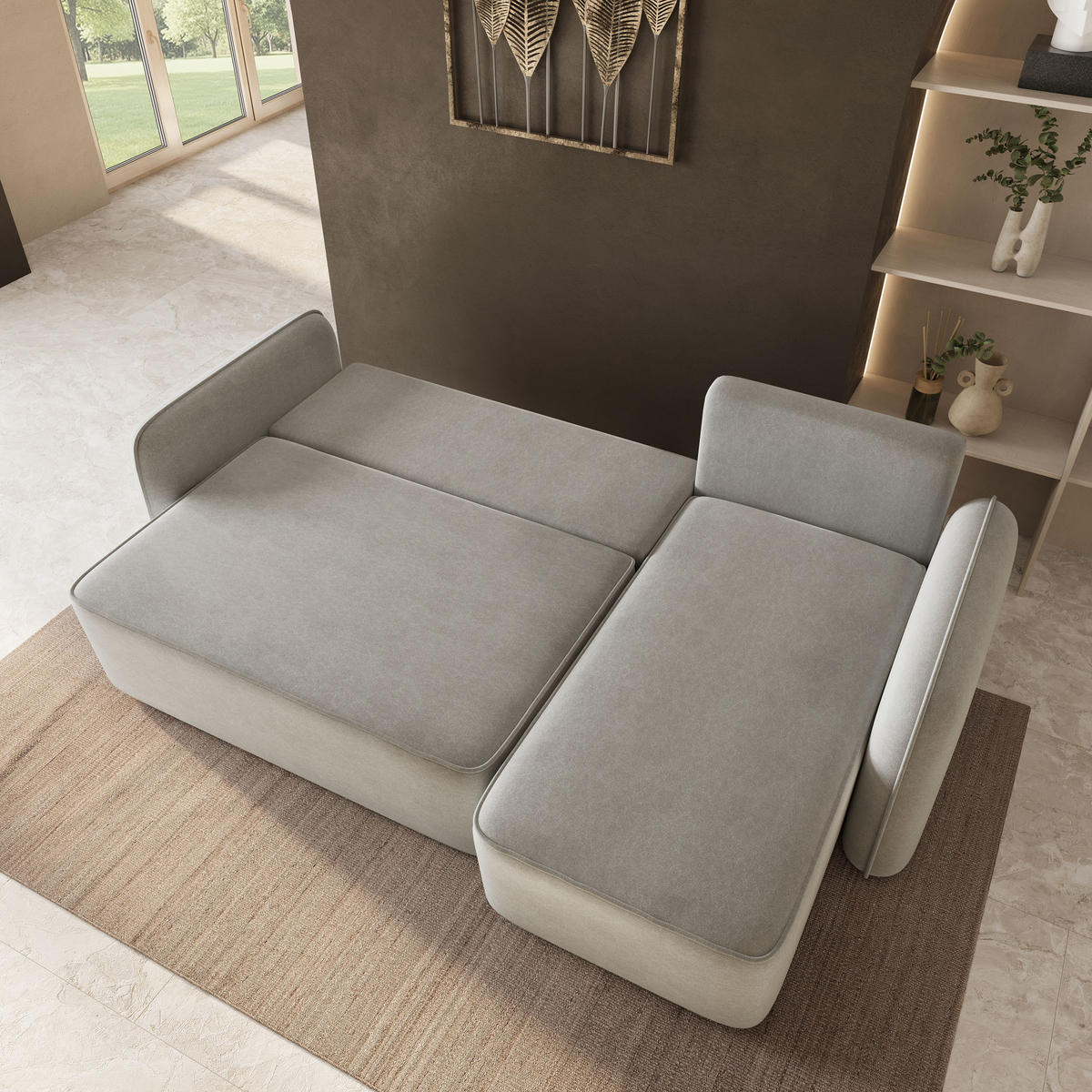 ECKSOFA DOLVER CL Hellgrau Samtstoff mit Schlaffunktion - Hellgrau, Holzwerkstoff/Textil (238/156cm) - MASSENO