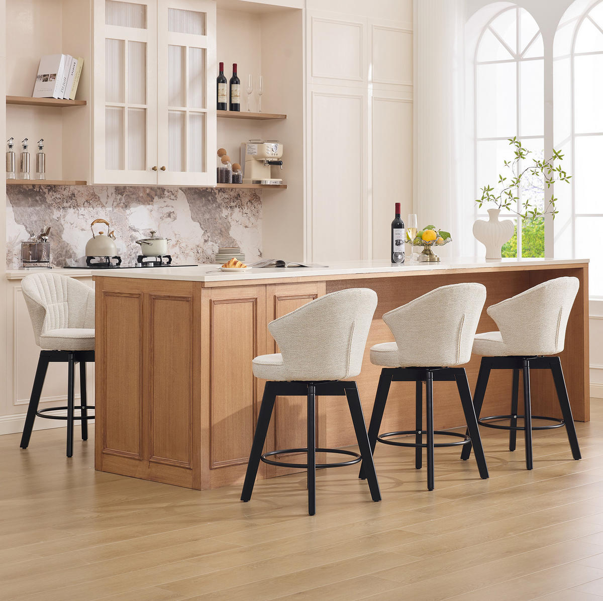 BARHOCKER drehbar mit Rückenlehne 51 x 52,5 x 92,5 cm Beige - Beige, Metall (51/92.5/52.5cm) - Meubliv