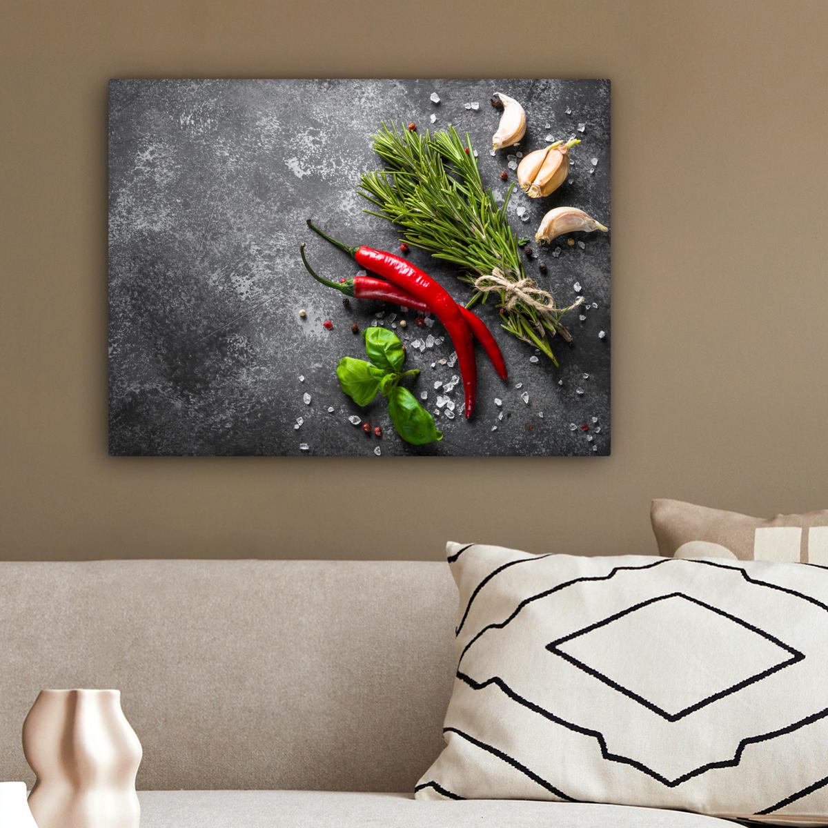 LEINWANDBILD Pfeffer - Kräuter - Gewürze - Beton 40x30 cm - Dunkelgrau, Textil (40/30cm) - MuchoWow