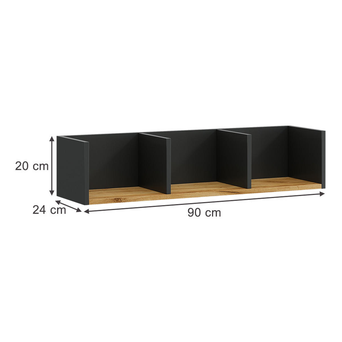 WANDREGAL Tomy Anthrazit/Goldkraft Eiche 90 x 20 cm - Honigeiche/Anthrazit, Holzwerkstoff (90/20/24cm) - Vicco
