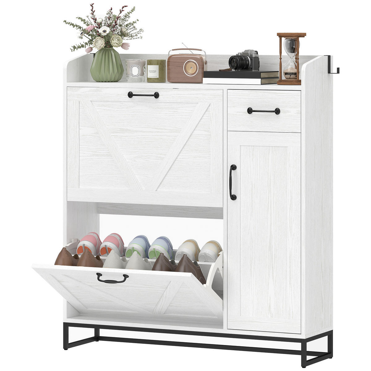 SCHUHSCHRANK,SCHMAL 2 Klappschubladen für 12 Paar 106,7x26x116cm,weiß - Weiß, Holzwerkstoff (106.7/116/26cm) - Vallsero