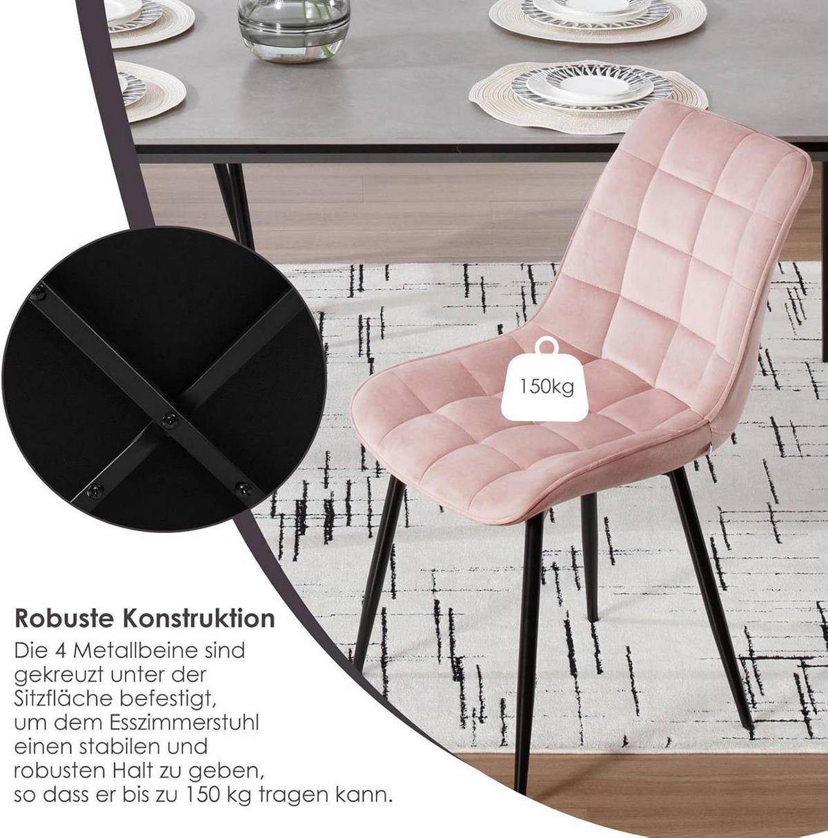 ESSZIMMERSTUHL 2er Set, Samt, Metallbeine, Rosa - Schwarz/Rosa, Textil/Metall (46/85.5/40.5cm) - Woltu