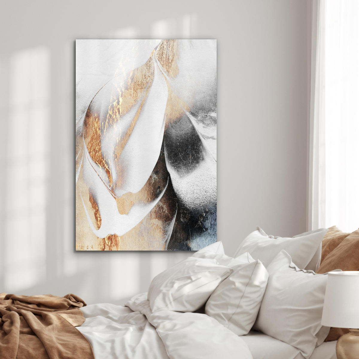 METALLBILD Luxus - Abstrakt - Gold - Weiß 60x90 cm - Goldfarben, Metall (60/90cm) - MuchoWow