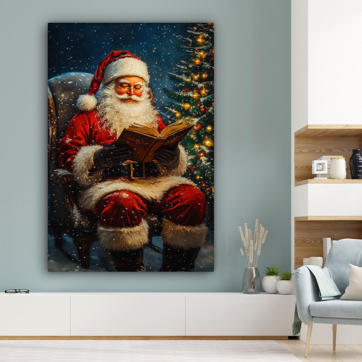 OBRAZ NA PLÁTNĚ Otec Vánoc - Vánoce - Zima - Vánoční stromek 90x140 cm - bordeaux, textil (90/140cm) - MuchoWow