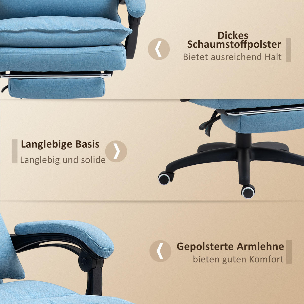 ERGONOMISCH Bürostuhl mit Massagefunktion, Computerstuhl mit Liegefunktion - Blau, Kunststoff (62/130/70cm) - Vinsetto