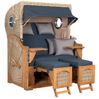 STRANDKORB Düne 2-Sitzer Teak Shell - Blau/Braun, Holz/Metall (125/170/80cm) - Mr. Deko