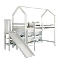 KINDEREINZELBETTEN aus Massivholz und MDF 90x200 cm in Weiß mit Rutsche & Stauraum - Weiß, Holzwerkstoff (90/200cm) - Modfu