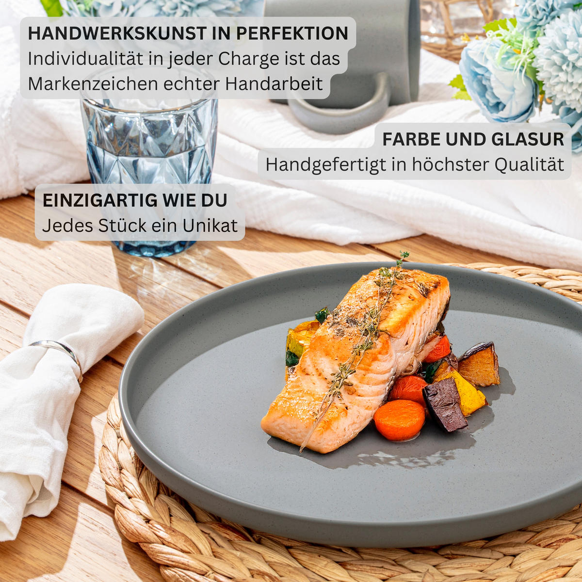 DESSERTTELLER LEEDS SHADOW - 6 teilig aus Steingut - Grau, Stein (20.5cm) - Sänger
