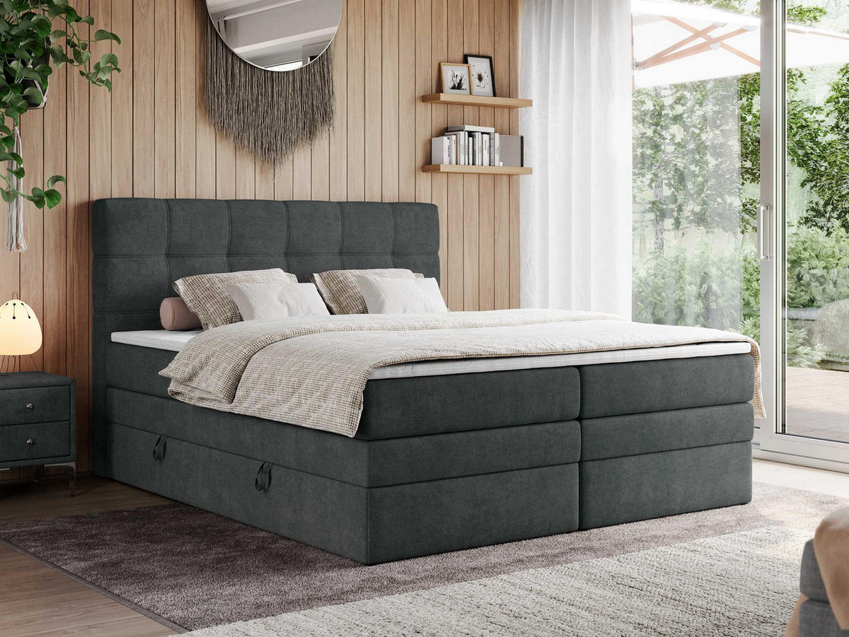 BOXSPRINGBETT ERNI KING 120/200 Dunkelgrau Struktur - H4 - Dunkelgrau, Holz/Textil (120/200cm) - MKS