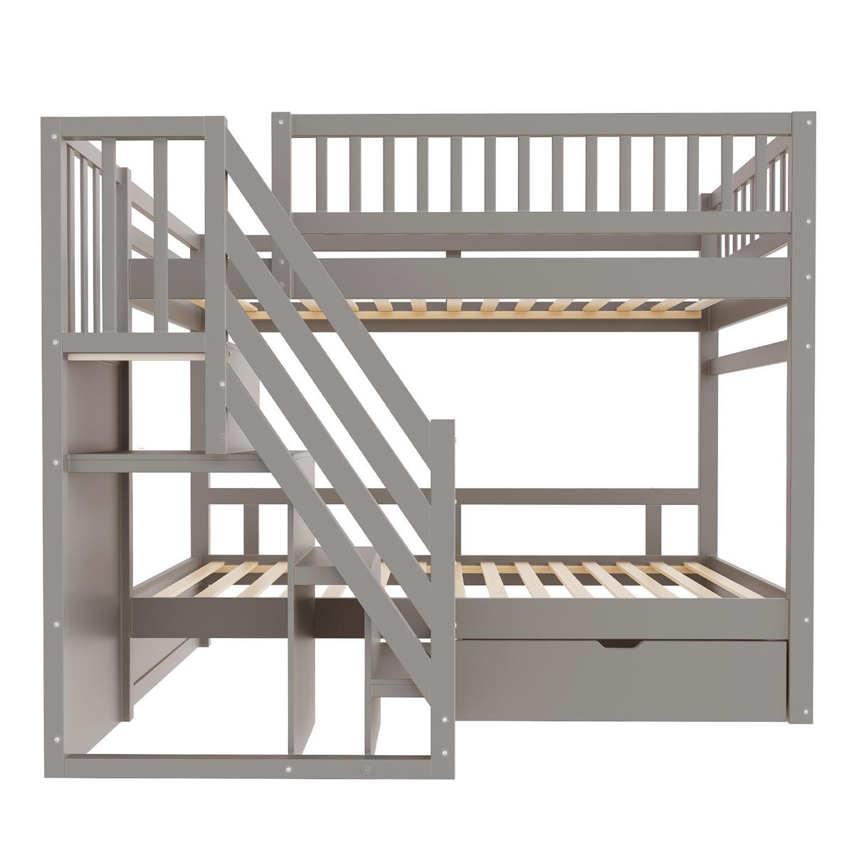 ETAGENBETT 90/200 cm grau aus Massivholz mit Stauraum - Grau, Holzwerkstoff (90/200cm) - OKWISH