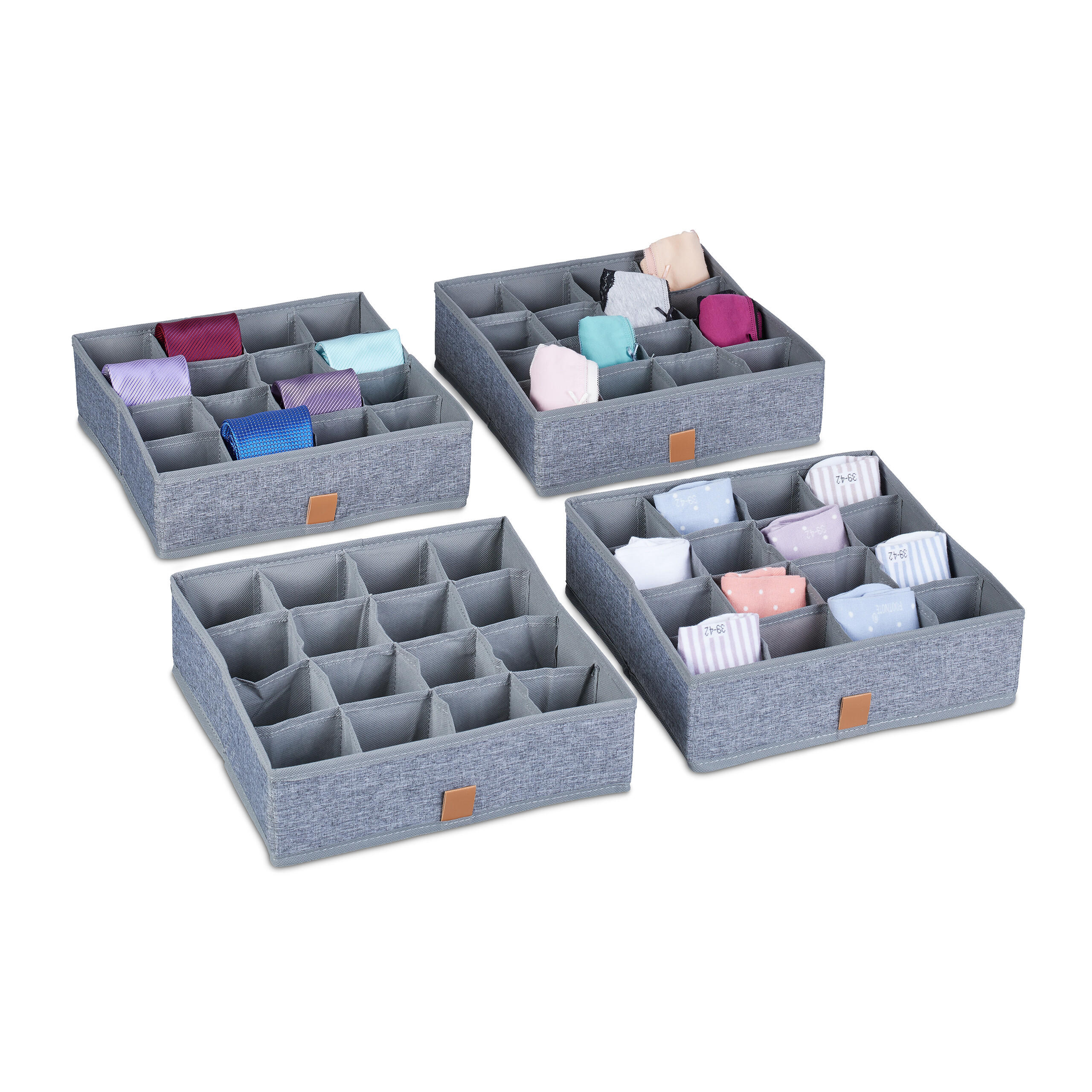 Relaxdays ORGANIZÉR Šedý 4dílný-set 16 přihrádek 29x29x9 cm