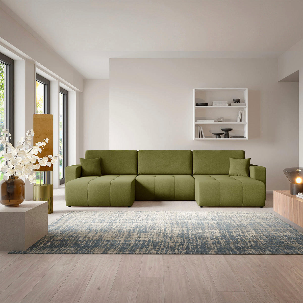 PANORAMASOFA Giulia 5 Sitzplätze Grün - Grün, Holz (344/82/149cm) - Petits-meubles
