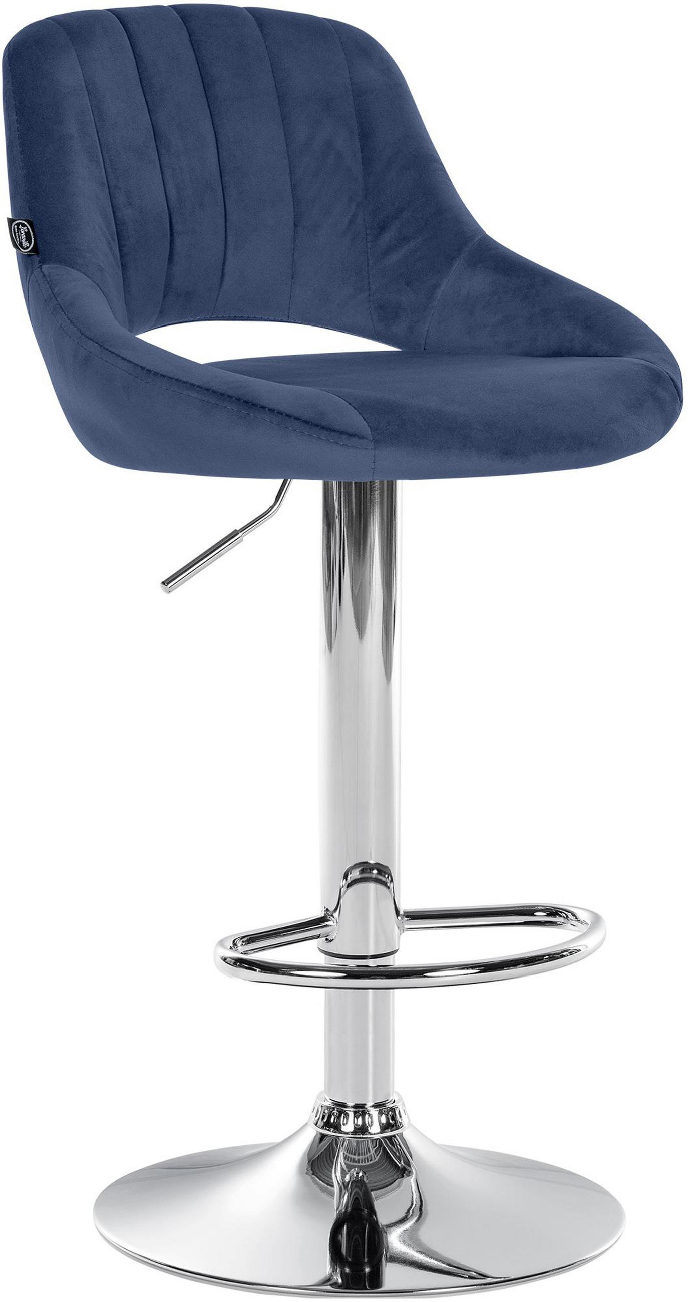 BARHOCKER Milos Samt chrom blau - Blau/Chromfarben, Textil/Metall (47/106/48cm) - TPFLiving