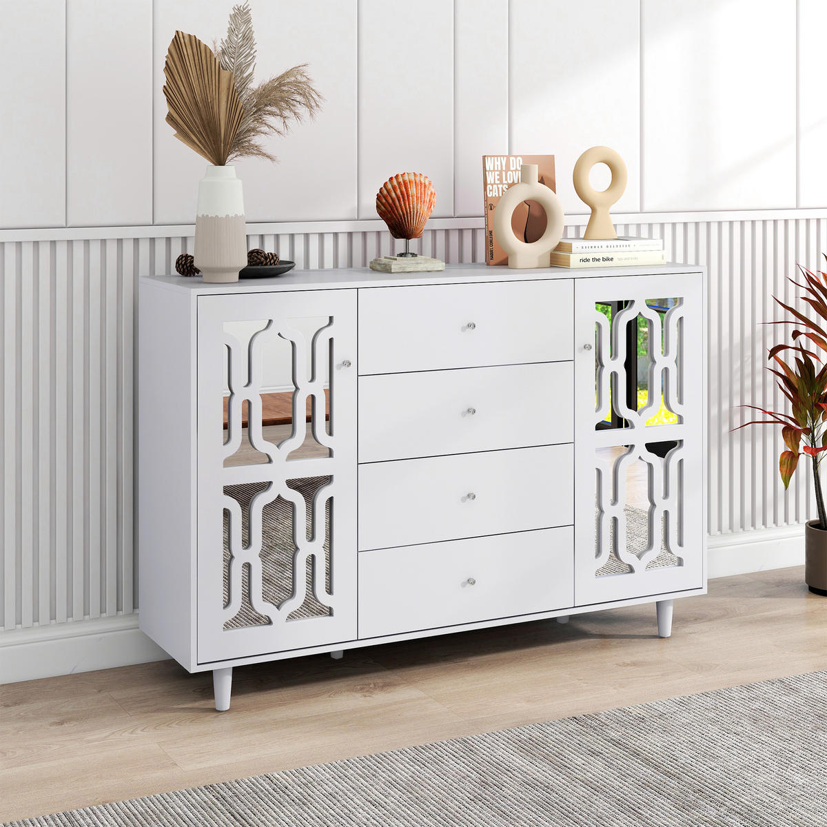 SIDEBOARD White 147.5/40/102 cm - Weiß, Holz (147.5/102/40cm) - Urban Meuble