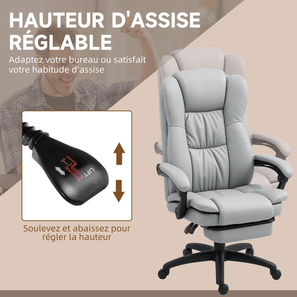 CHEFSESSEL DE-11785 mit Massagefunktion & neigbarer Rückenlehne Grau - Grau, Metall (68.5/121/68.5cm) - ComfortXL