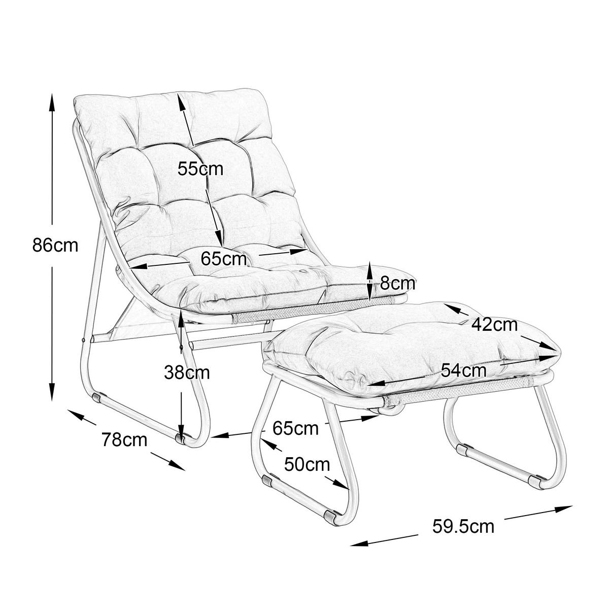ZAHRADNÍ lounge křeslo 65/78/86 cm béžové z oceli s podnožkou a polstrováním - béžová, kov (78/86/65cm) - OKWISH