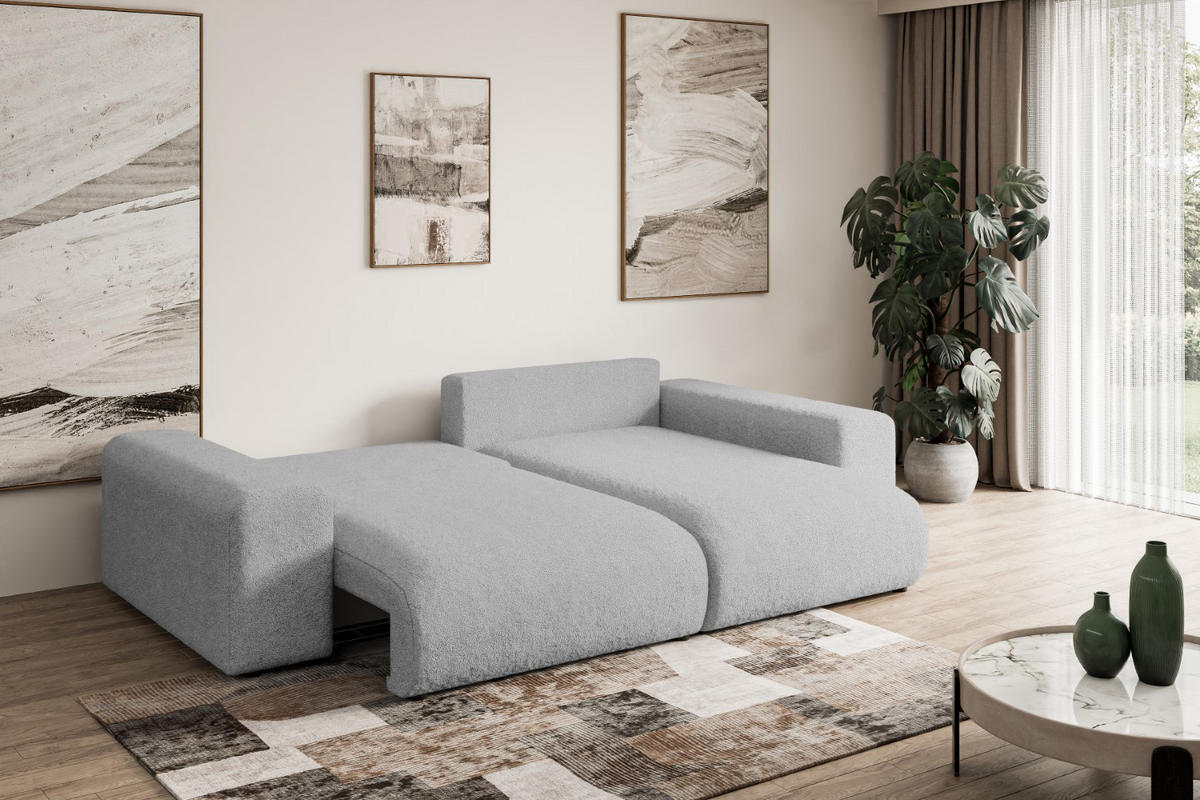 ECKSOFA Ottomane rechts ESKAR-L 266x176x84 Hellgrau Bouclé - Hellgrau/Schwarz, Holzwerkstoff/Kunststoff (176/266cm) - ALTDECOR