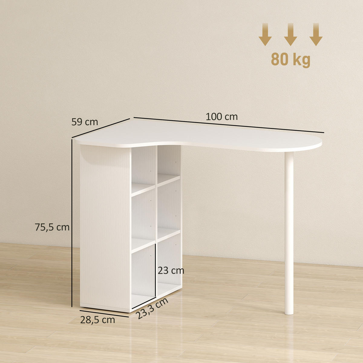 SCHREIBTISCH Weiß Holzoptik mit 6 Regalfächern und Stahlgestell 100/59/75,5 cm - Weiß, Metall (59/100/75.5cm) - PANGIVO