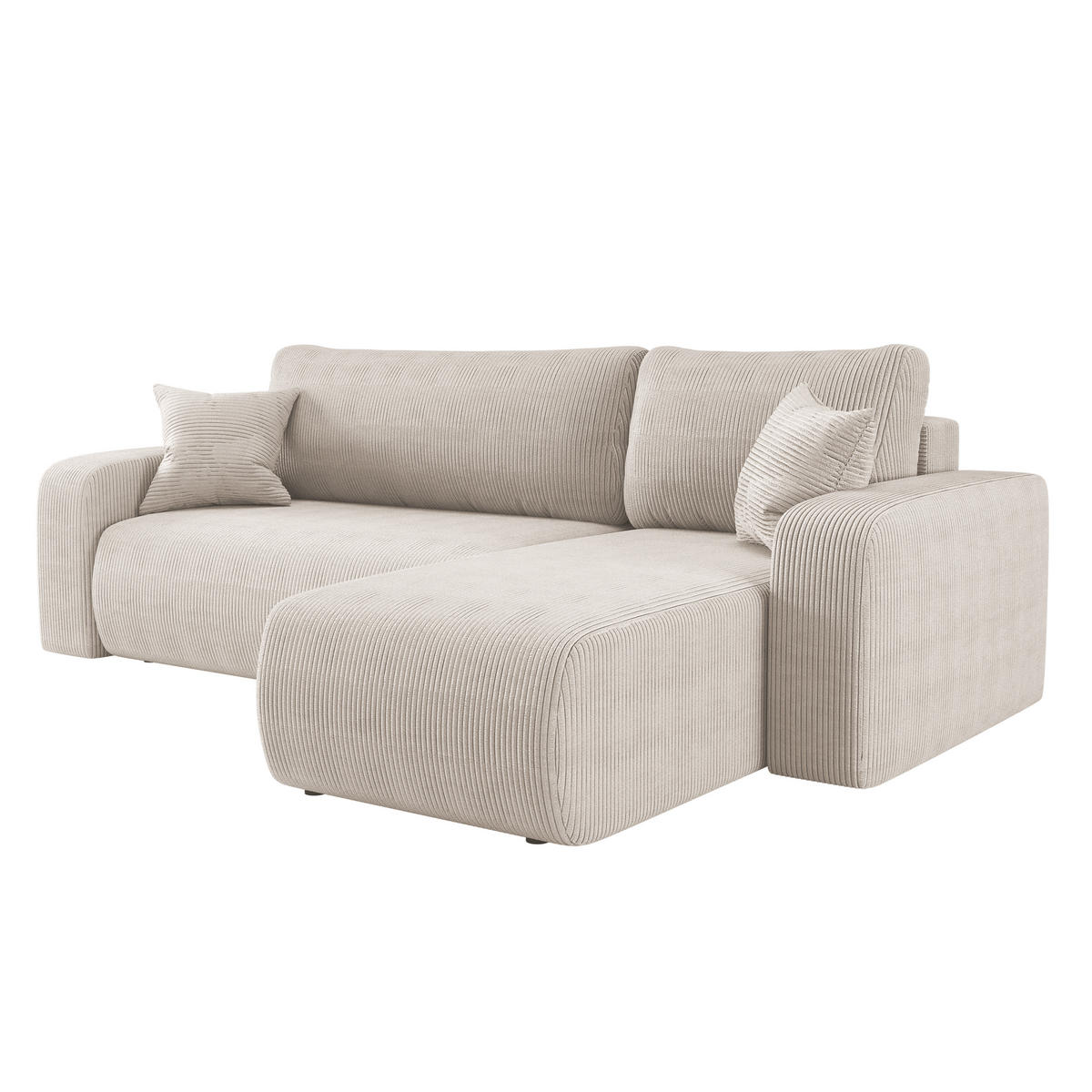 ECKSOFA L-FORM Schlaffunktion Und Bettkasten Eckcouch MILANO L Stoff Dicker Cord Beige Rechts - Beige, Holz/Textil (244/142cm) - Kaiser Möbel