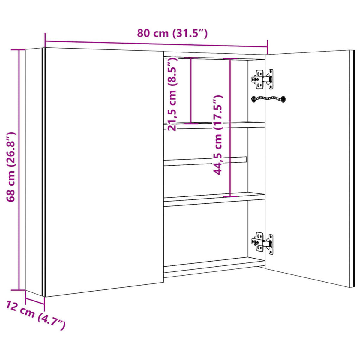 SPIEGELSCHRANK Cornwell 68/12.2/80 cm - Weiß, Holzwerkstoff (12.2/80/68cm) - Nettlife