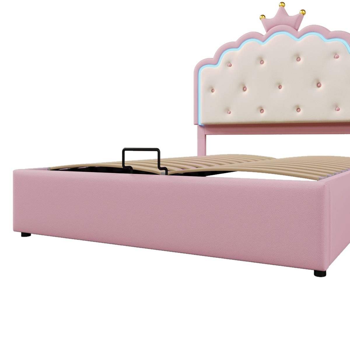 POLSTERBETT 140/200 cm aus PU mit LED-Licht und Stauraum, Rosa - Pink, Kunststoff (140/200cm) - OKMYHOME