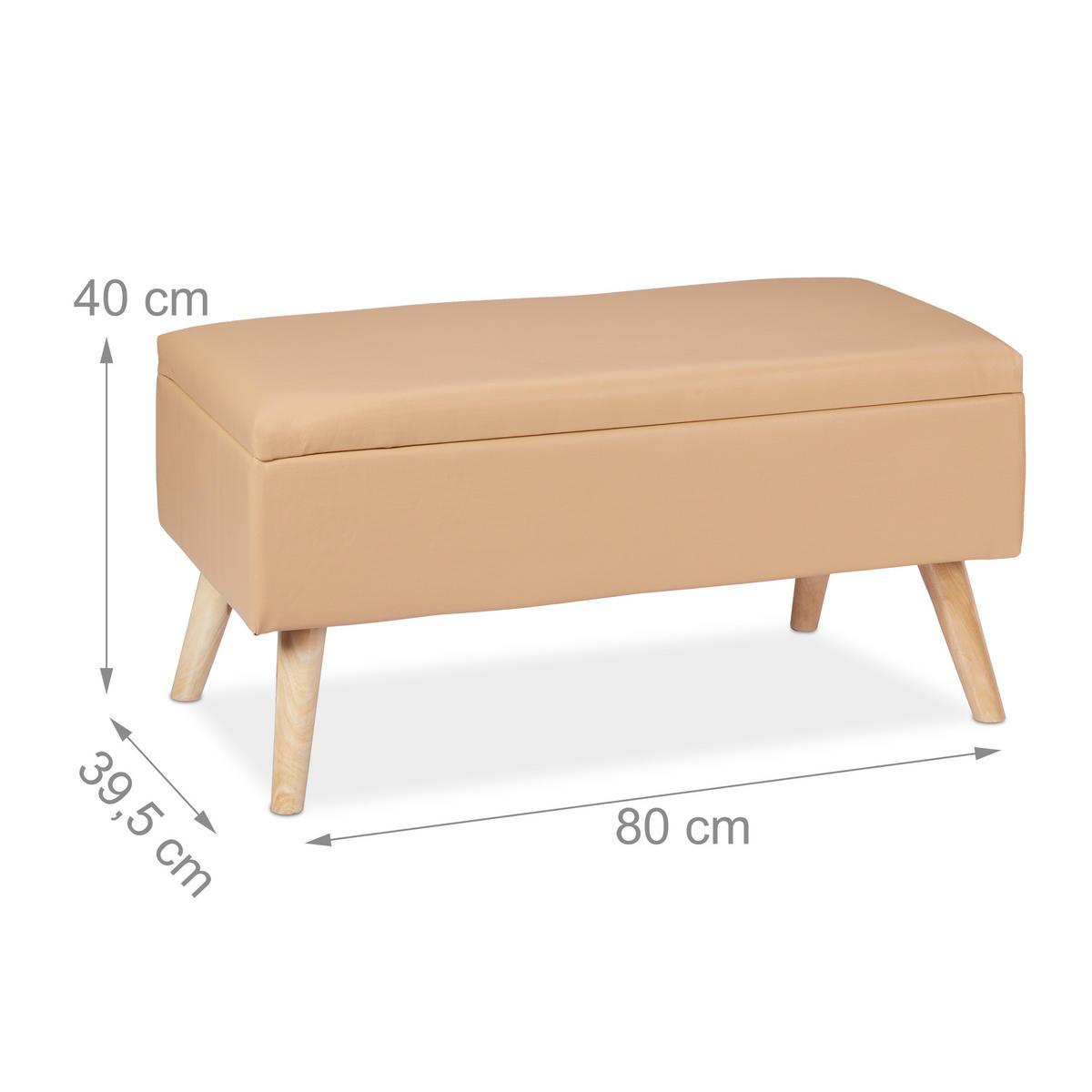 SITZBANK - Beige, Holz/Holzwerkstoff (80/40/39.5cm) - Relaxdays