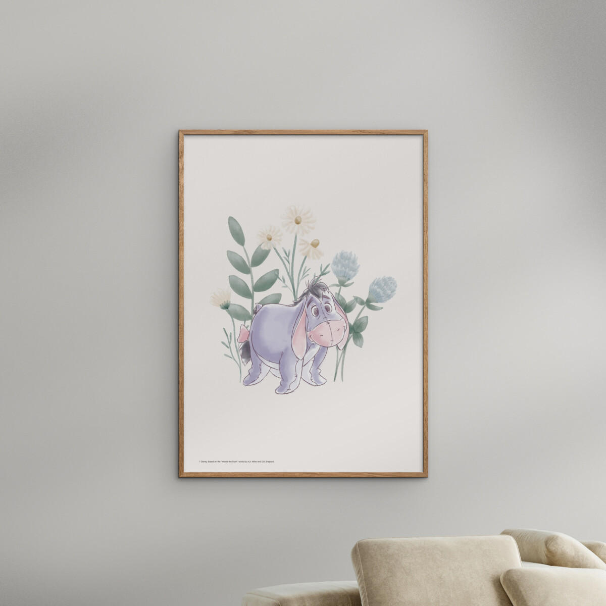 POSTER mit Rahmen Disney - Disney's Eeyore in Pastel Meadow - Eichefarben/Multicolor, Holz/Papier (70/100cm) - Poster&Frame