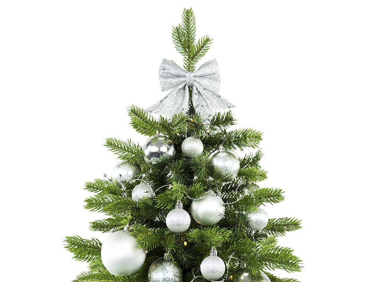 WEIHNACHTSBAUM künstlicher 60 cm mit LED-Beleuchtung, SILBERWEIHNACHTEN II, mit 34 Weihnachtsbaumschmuck, Pflanztopf mit Jutesack - Silberfarben/Grün, Kunststoff/Stein (40/60cm) - LAALU