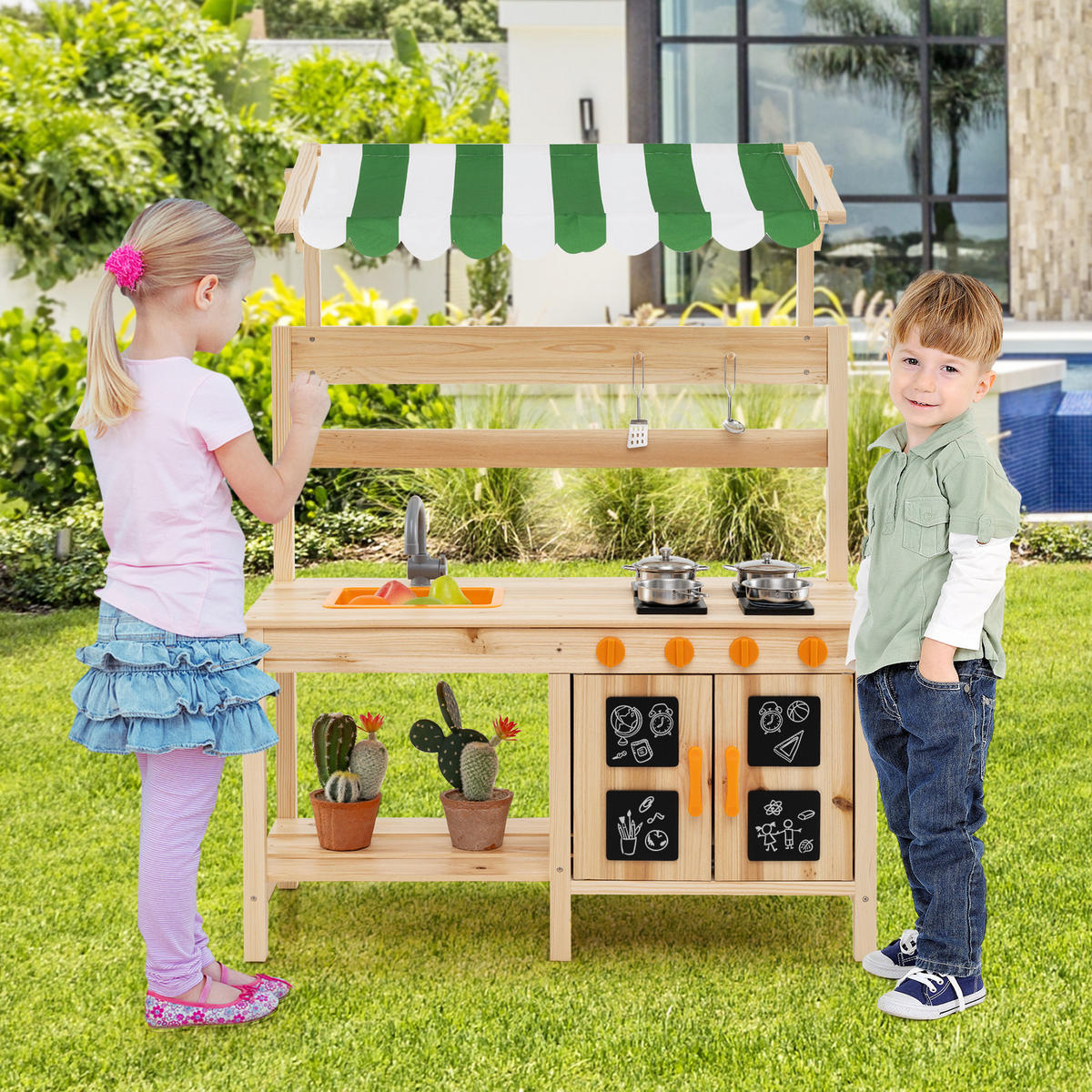 KINDERKÜCHE Outdoor Natur - Naturfarben, Holz (88/39/117cm) - COSTWAY