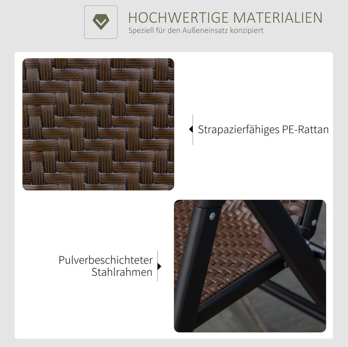 KLAPPSTUHL 58/71/111 cm braun aus PE-Rattan und Stahl 7-fach verstellbar - Braun, Kunststoff (71/111/58cm) - OKWISH
