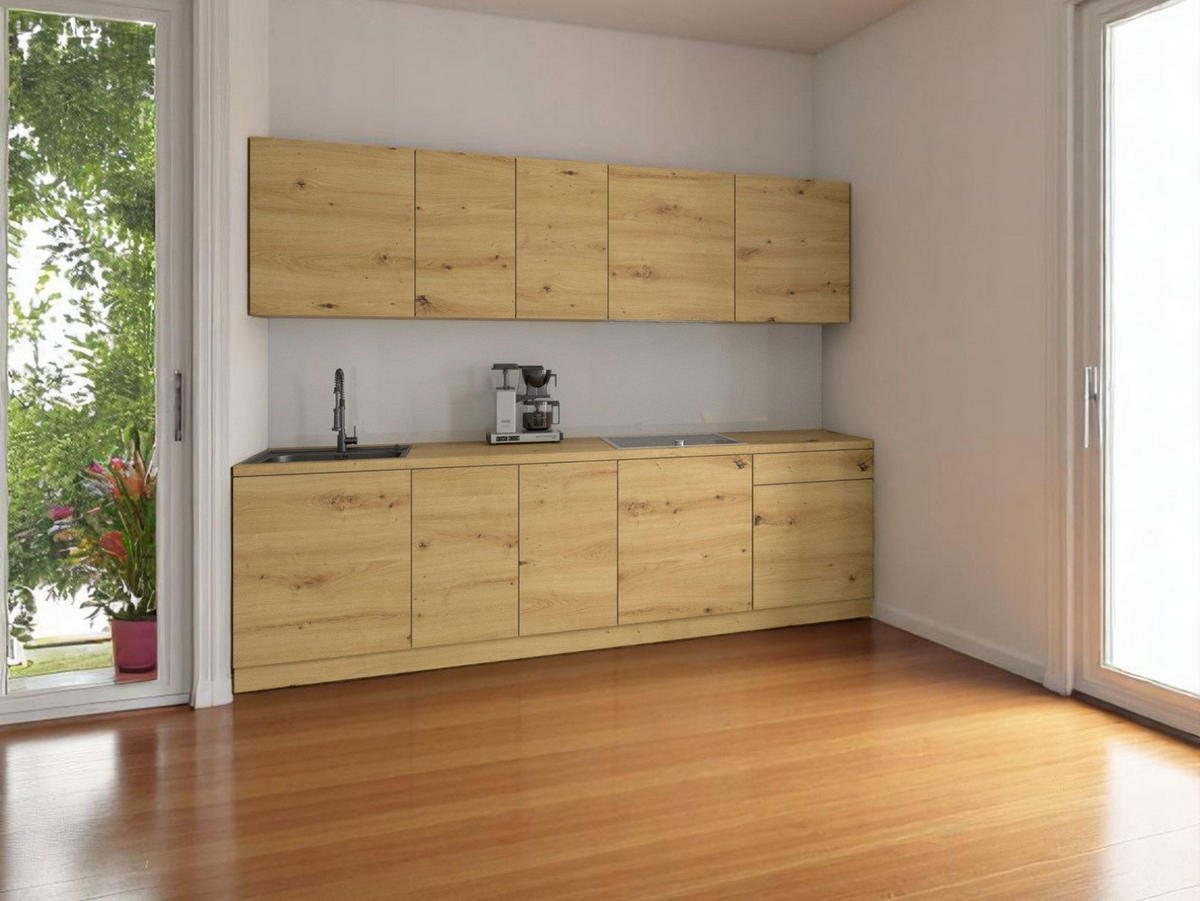 KÜCHENZEILE 260 cm - Nexa K19-G260 - in Woodline / Matt - Eiche Artisan, Holz (260/212/58cm) - ROYAL24_MARKT