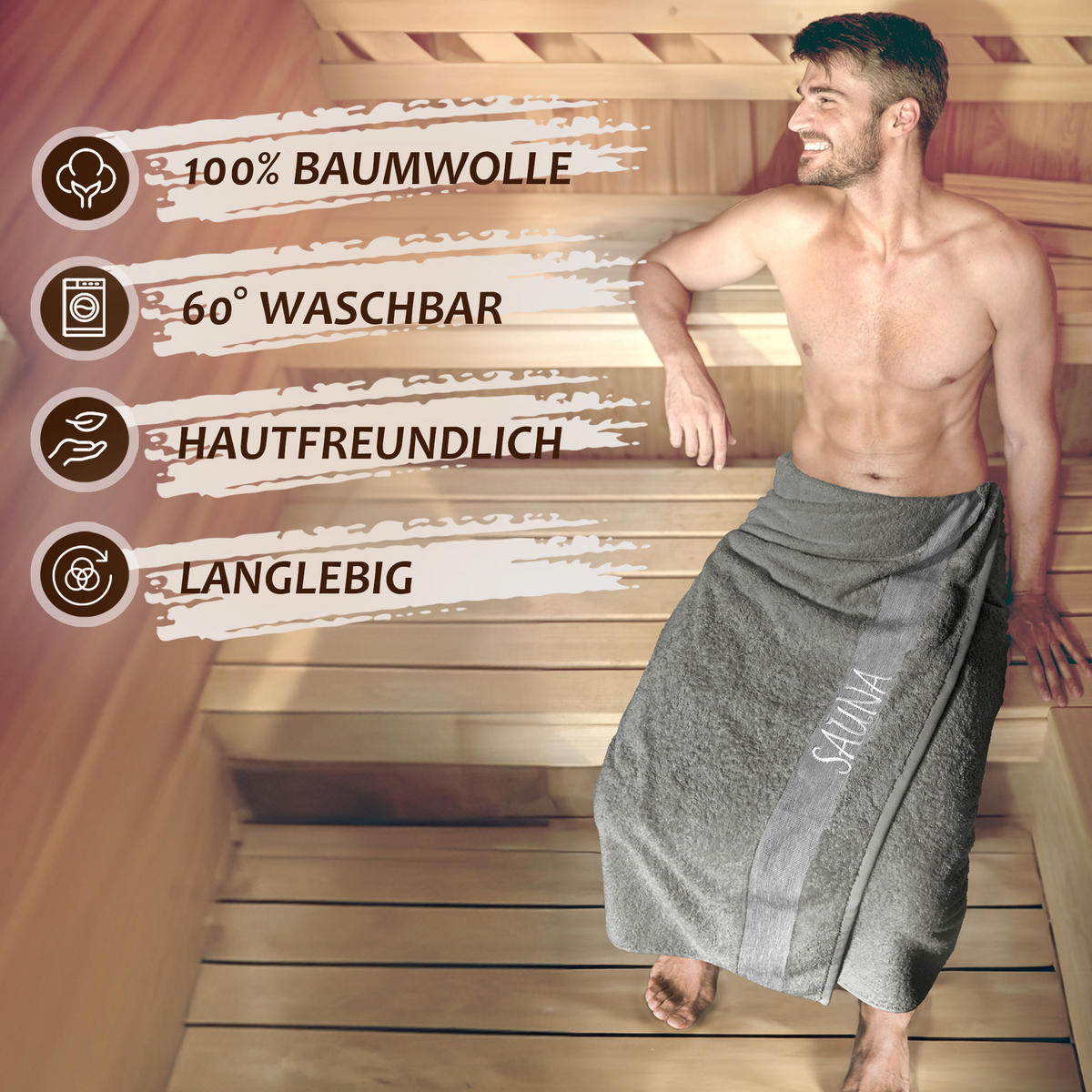 SAUNAHANDTUCH Lima Dunkelgrau 100x200 cm - Dunkelgrau, Naturmaterialien (100/200cm) - Lashuma