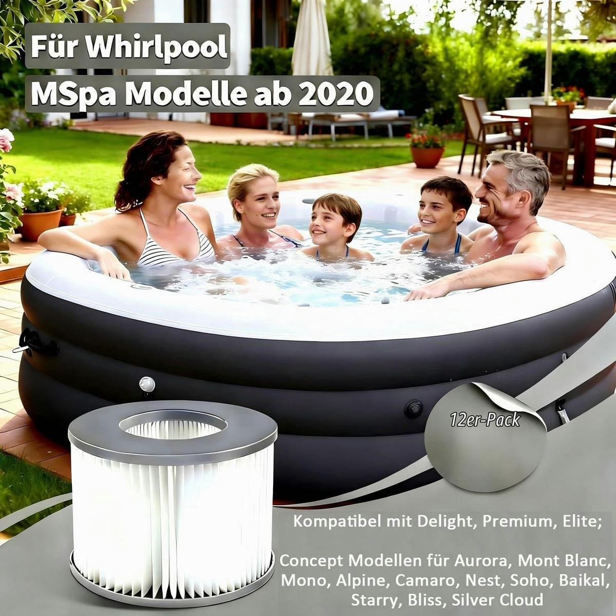 FILTERKARTUSCHE 12-teiliges Set für Whirlpools ab 2020 - Grau, Kunststoff (21/14/31cm)
