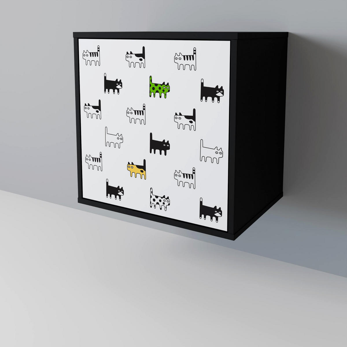 SIDEBOARD CATS COMPILATION, Schwarz, 57,5x42x75,5 cm, Goldfarbene Metallfüße - Goldfarben/Multicolor, Holzwerkstoff/Metall (57.5/75.5/42cm) - SpaceRebels