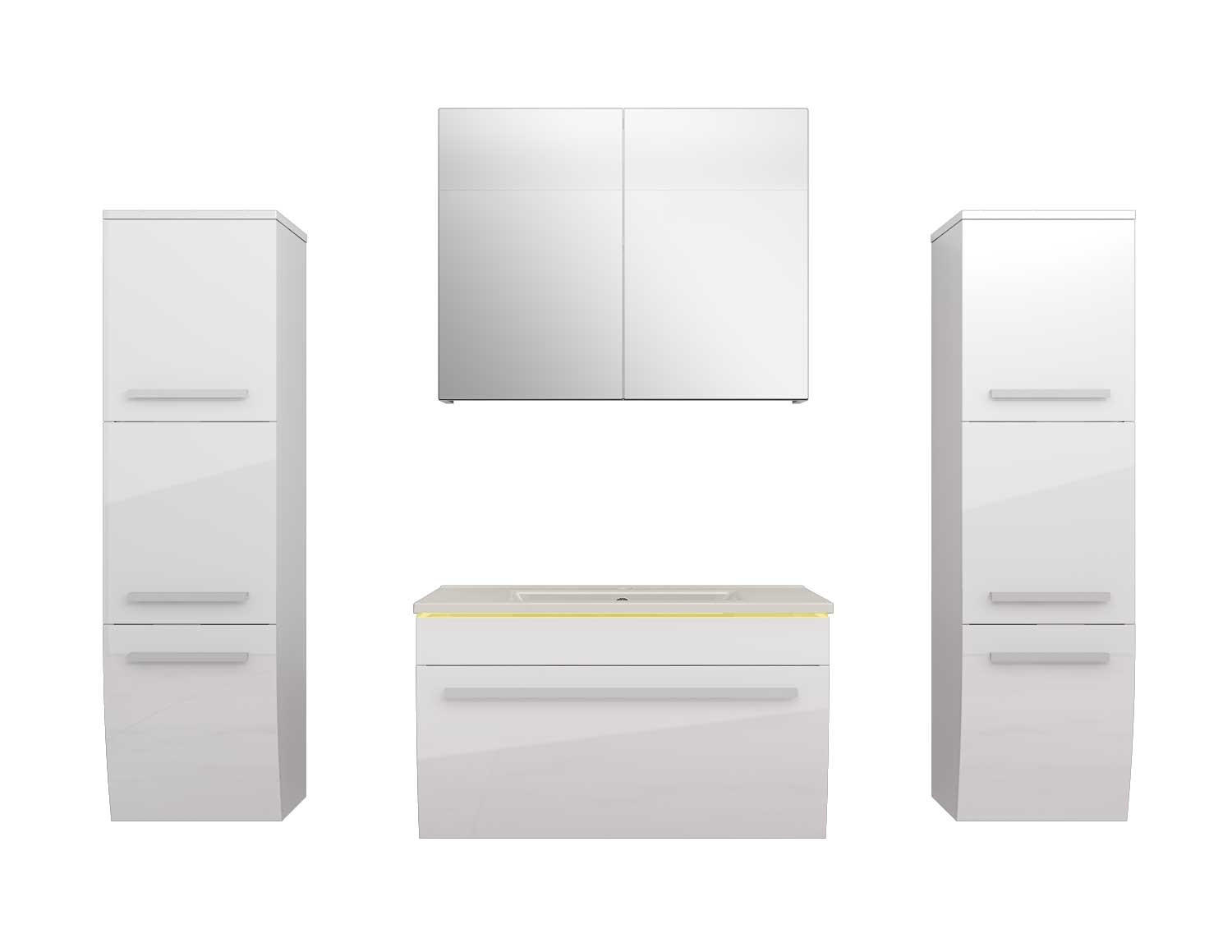 BADMÖBEL Set Gently 3 V3 Weiß Badezimmermöbel Badspiegel Waschtisch 70 cm mit 1x 5W LED / Energiebox - Weiß, Glas/Kunststoff (46/40/70cm) - AcquaVapore by Sandra Jentho